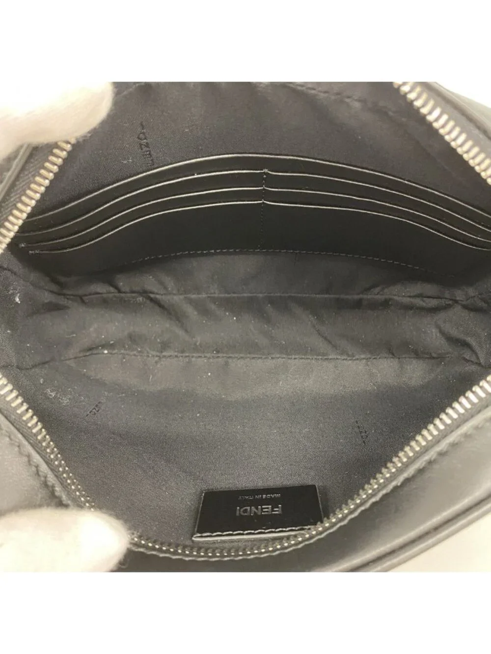 Fendi Shoulder Bag Zucca Leather Black Silver